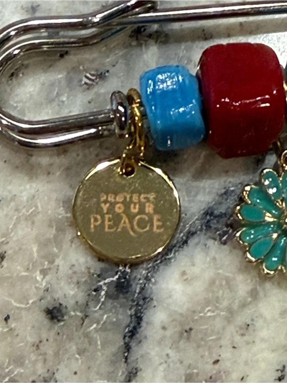 Protect your Peace Limited Edition Handcrafted Red Turquoise Charm Safety Pin